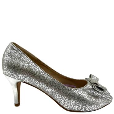 SORENTO WOMENS BOW PEEPTOE COURT SHOE - SILVER