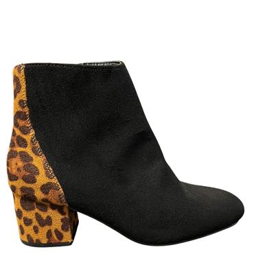 SPROX WOMENS HEEL LEOPARD PRINT ZIP BOOT - BLACK LEOPAR SUEDE