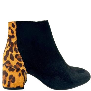 SPROX WOMENS HEEL LEOPARD PRINT ZIP BOOT - BLACK LEOPAR SUEDE