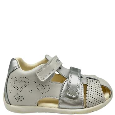 GEOX GIRLS 2 VEL STRAP CLOSED IN SANDAL - WHITE SILVER