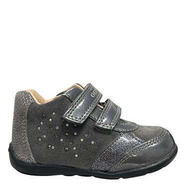 GIRLS DIAMANTE 2 VEL STRAP ANKLE BOOT - DARK GREY