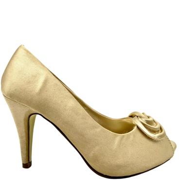 BARINO PEEPTOE FLOWER MID HEEL COURT - BEIGE