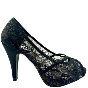 BARINO MED HEEL LACE PEEP TOE - BLACK