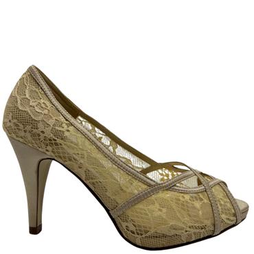 BARINO MED HEEL LACE PEEP TOE - GOLD