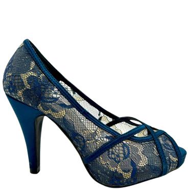 BARINO MED HEEL LACE PEEP TOE - NAVY