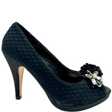 BARINO JEWEL BOW PATTERN PEEPTOE - BLACK