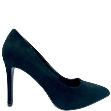 TRUFFLE HI HEEL POINT TOE COURT SHOE - BLACK SUEDE