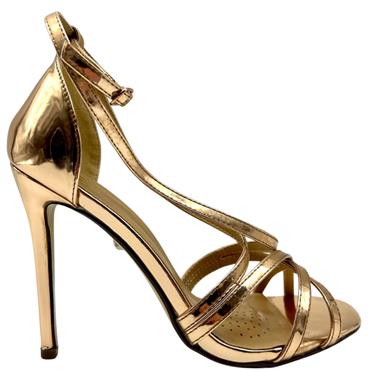 MILLIE HIGH HEEL CROSS STRAP SANDAL - ROSE GOLD