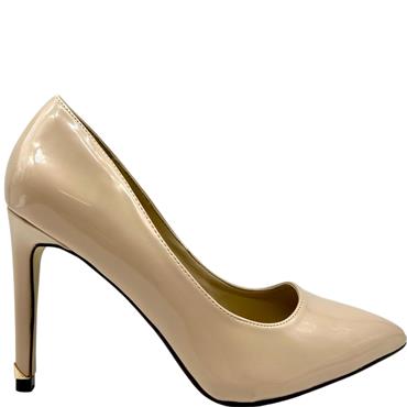MILLIE LDS POINT TOE COURT SHOE - NUDE PATENT