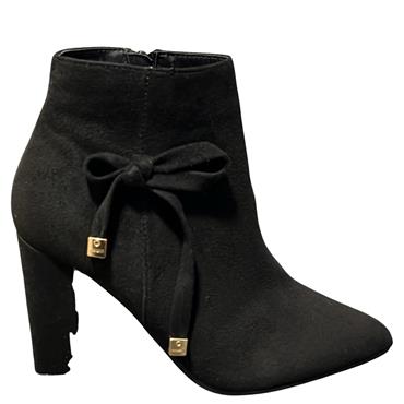MILLIE LDS GOLD TRIM KNOT ZIP ANKLE BOOT - BLACK SUEDE