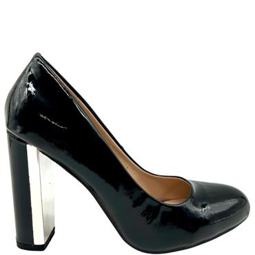 SUSST LDS GOLD TRIM COURT SHOE - BLACK PATENT