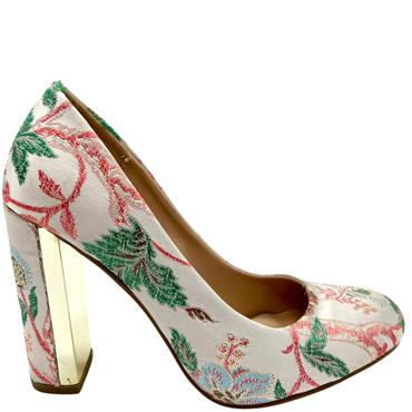 SUSST LDS GOLD TRIM COURT SHOE - PINK FLORAL
