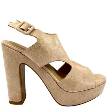 FESTISSIMO WOMENS PLATFORM STRAP SANDAL - BEIGE SUEDE
