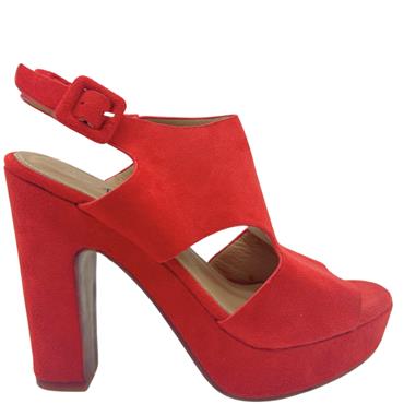 FESTISSIMO WOMENS PLATFORM STRAP SANDAL - RED SUEDE