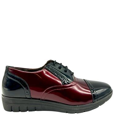 NINE TO FIVE WOMENS TOECAP LACE SHOE - BURGUNDY BLACK