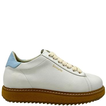 SAMPLA WOMENS APPLESKIN LACE TRAINER - WHITE BLUE