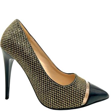 GLAMOUR TOE CAP COURT - BLACK GOLD