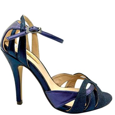 GLAMOUR GLITTER HI HEEL STRAP SANDAL - NAVY