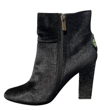 GLAMOUR GLITTER HEEL ROSE ZIP ANKLE BT - BLACK SUEDE