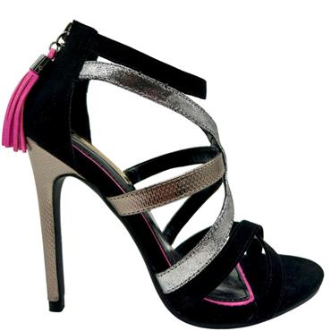 GLAMOUR HI HEEL COLLAR STRAP TASSEL SDL - BLACK PEWTER