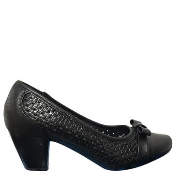 9TO5 LDS LOW HEEL BOW COURT SHOE - BLACK