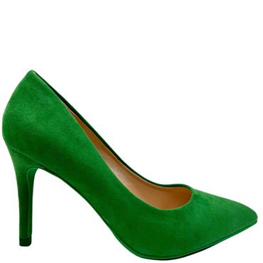 ANDARINA WOMENS POINT TOE COURT SHOE - GREEN SUEDE