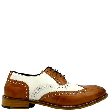 LONDON GTS BROGUE TIE SHOE - TAN WHITE