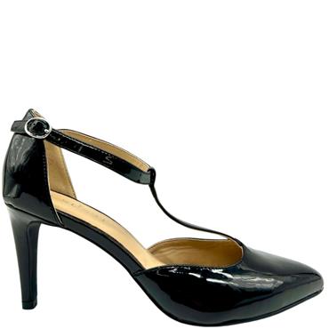 SUSST MED HEEL T STRAP COURT - BLACK PATENT