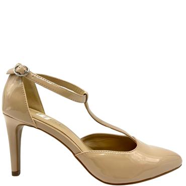 SUSST MED HEEL T STRAP COURT - NUDE PATENT
