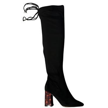 TRUFFLE KNEE HI TIE ZIP BOOT - BLACK