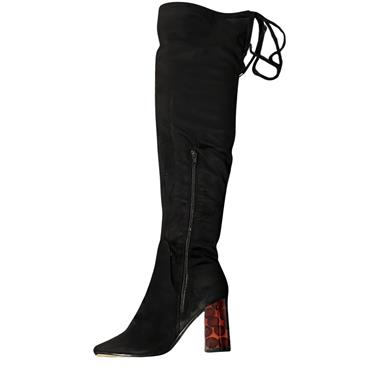 TRUFFLE KNEE HI TIE ZIP BOOT - BLACK