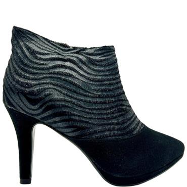 JACLIN 2 TONE ANKLE ZIP BOOT - BLACK ZEBRA