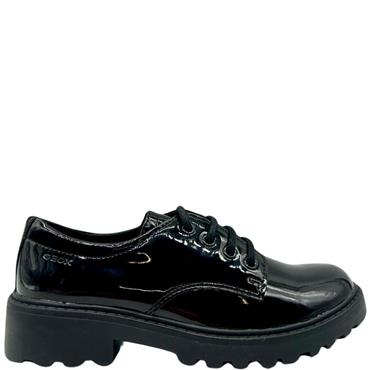 GEOX GIRLS PLAIN LACE SHOE - BLACK PATENT