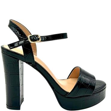 PRISSKA WOMENS PALTFORM STRAP SANDAL - BLACK PATENT