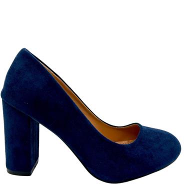 GUAPISSIMA WOMENS BLOCK HEEL COURT SHOE - NAVY SUEDE