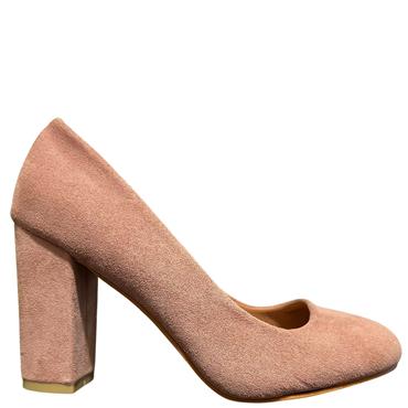 GUAPISSIMA WOMENS BLOCK HEEL COURT SHOE - ROSE SUEDE