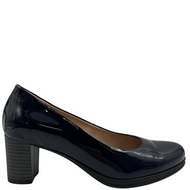 LAURA AZANA BLOCK HEEL COURT SHOE - NAVY PATENT LEATHER