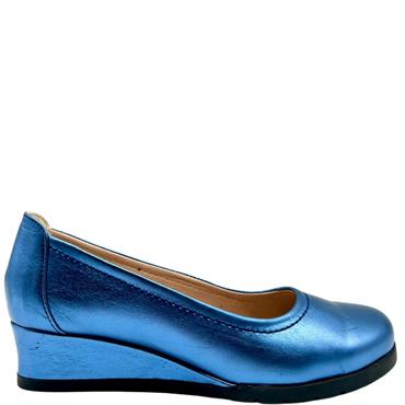 LAURA AZANA LDS WEDGE COURT SHOE - NAVY MET LEATHER