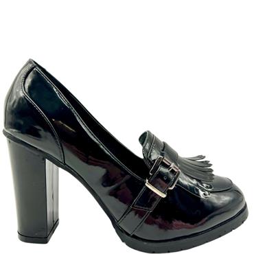 Hot Soles Brogue Slip On Shoe - BLACK PATENT
