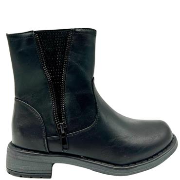 EMMA GIRLS LOW HEEL 2 ZIP ANKLE BOOT - BLACK