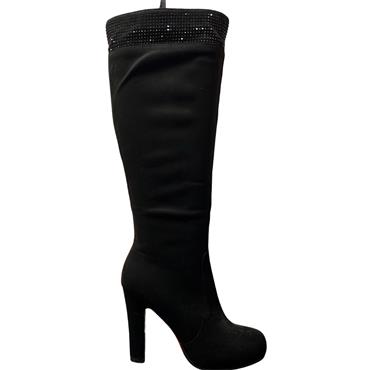 REDZ LDS DIAMANTE ZIP HIGH LEG BOOT - BLACK SUEDE