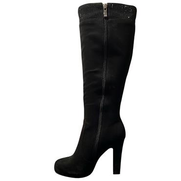 REDZ LDS DIAMANTE ZIP HIGH LEG BOOT - BLACK SUEDE