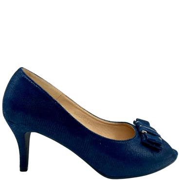 SORENTO WOMENS BOW PEEP TOE COURT SHOE - NAVY