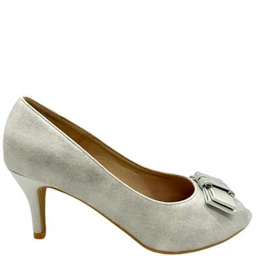 SORENTO WOMENS BOW PEEP TOE COURT SHOE - PEARL