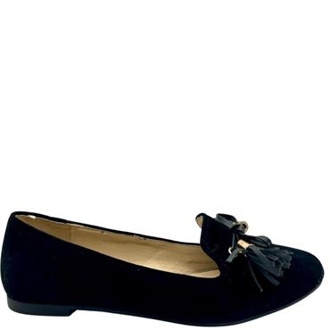 TRUFFLE SUEDE BOW FLAT SHOE - BLACK