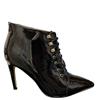 TRUFFLE HI HEEL TIE ANKLE BOOT - BLACK PATENT