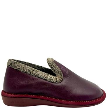 NORDIKA FUR TRIM LEA SLIPPER - BURGUNDY LEATHER