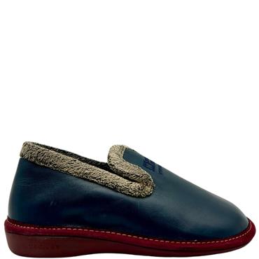 NORDIKA FUR TRIM LEA SLIPPER - NAVY