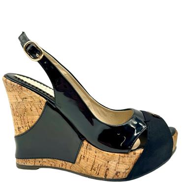 SUSST SLINGBACK WEDGE SANDAL - BLACK PATENT