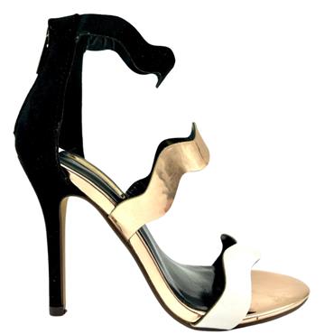 GLAMOUR LDS HEEL IN ANKLE STRAP SDL - BLACK WHITE